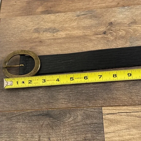 Vintage Western Leather Belt Brass Oval Buckle Black Womens Medium USA Made - Picture 3 of 7